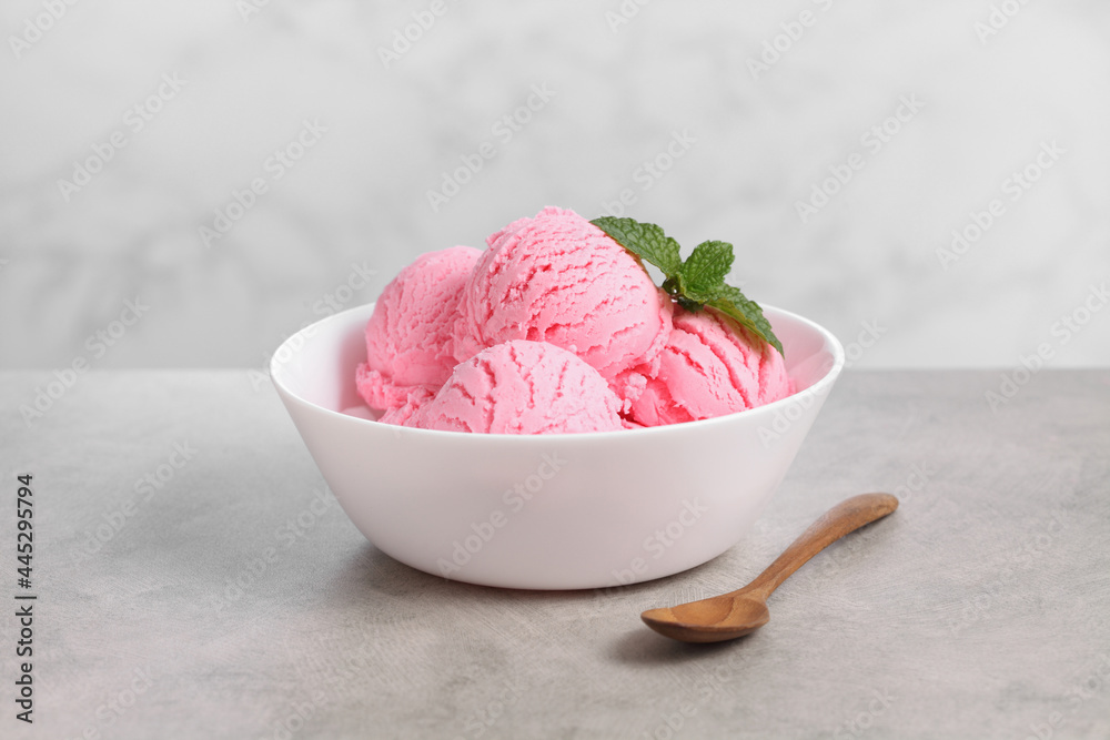 strawberry ice cream in white bowl strawberry ice cream in white bowl
