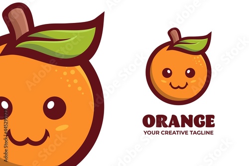Smiling Orange Cartoon Fruit Mascot Character Logo
