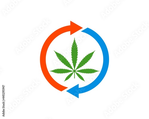 Circular arrow with cannabis leaf inside