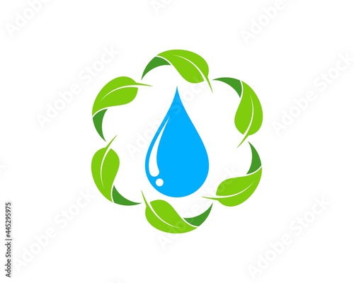Circular nature leaf with water drop inside