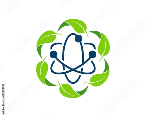 Circular nature leaf with Atom symbol inside