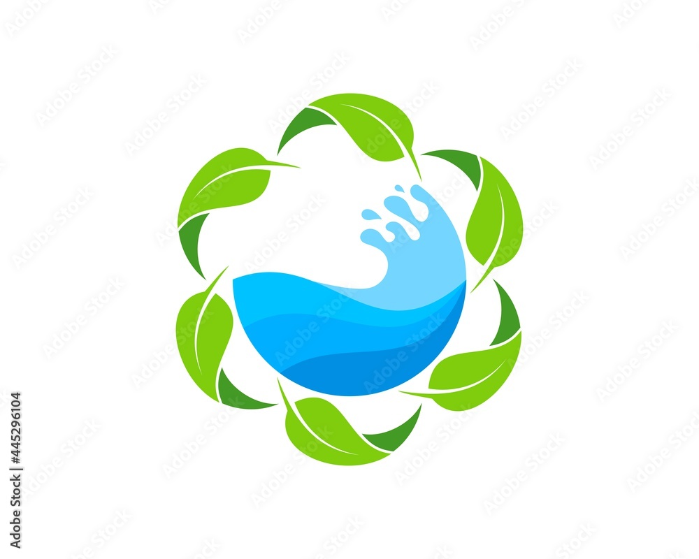 Circular nature leaf with abstract beach wave inside Circular nature leaf with abstract beach wave inside