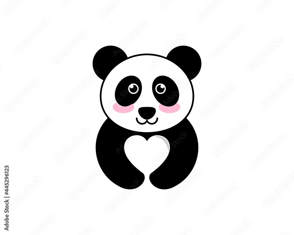 Cute female panda with love shape on hand Cute female panda with love shape on hand