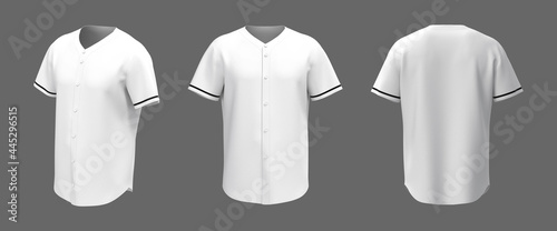 Baseball t-shirt mockup in front, side and back views, 3d illustration, 3d rendering
