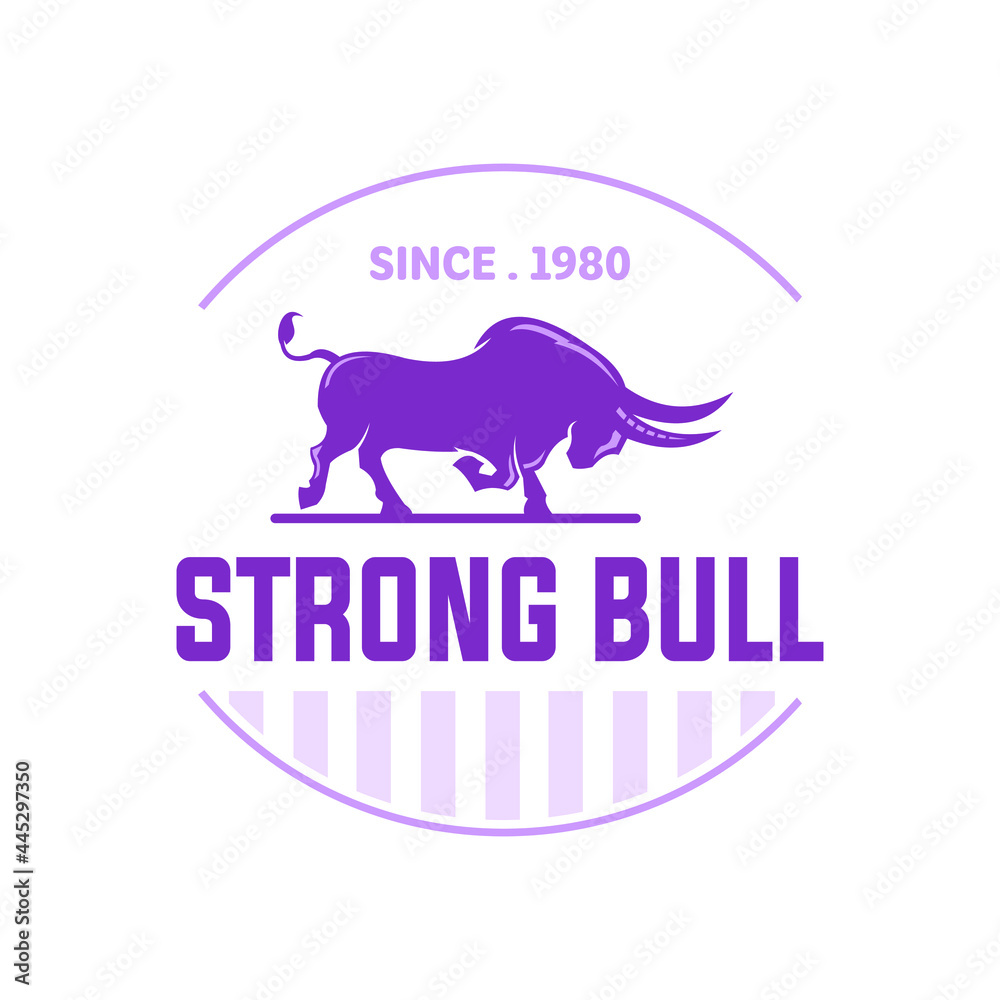 big strong bull logo, silhouette of purple bull vector illustrations
