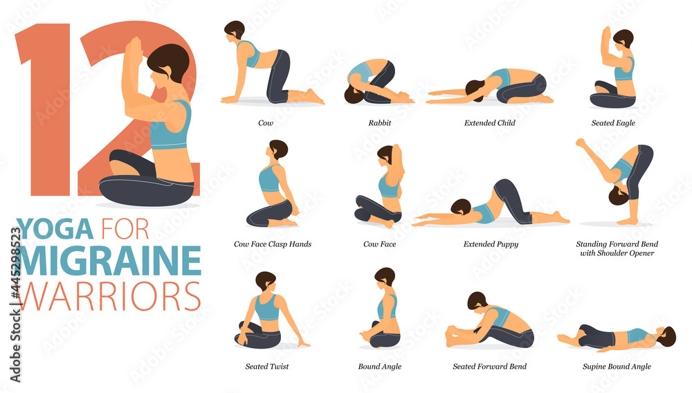 8 yoga poses for exercise infographic Royalty Free Vector