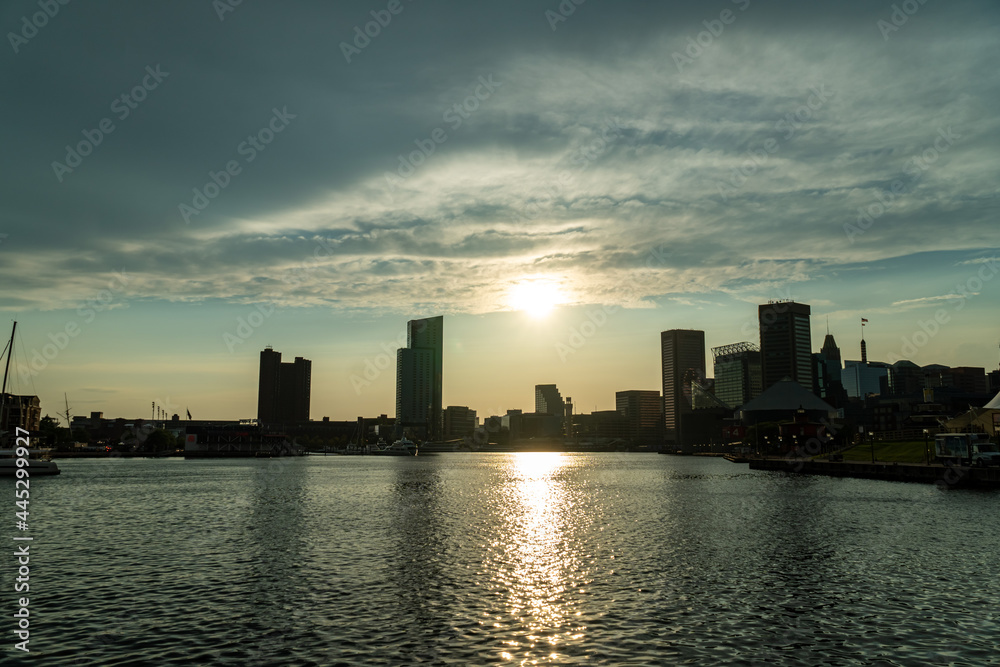 Inner Harbor in Downtown Baltimore, MD at Twilight 