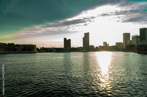 Inner Harbor in Downtown Baltimore, MD at Twilight 