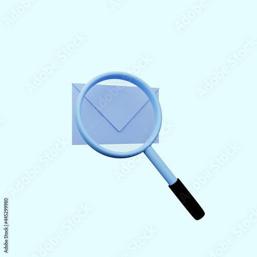 3d illustration of simple object magnifying shot to envelope letter