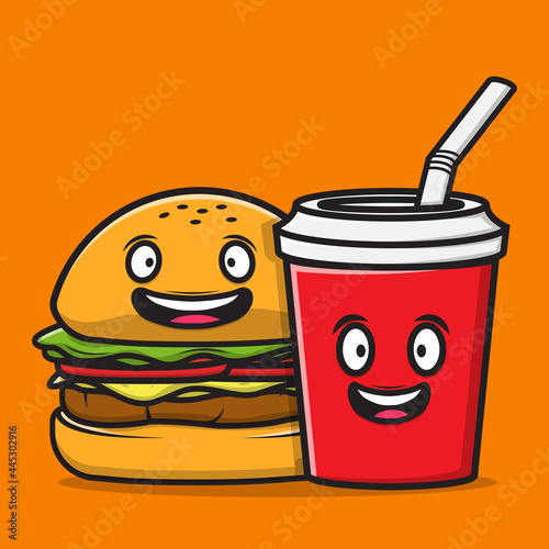 Vector graphic illustration of soft drink and hamburger good for marketing, sticker making, etc.