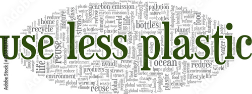 Use Less Plastic vector illustration word cloud isolated on a white background.