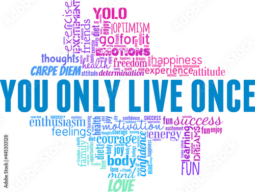 YOLO - You Only Live Once vector illustration word cloud isolated on a white background.