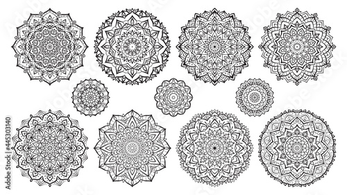 Set of Mandalas coloring book for spiritual mindful art therapy and vector design decoration