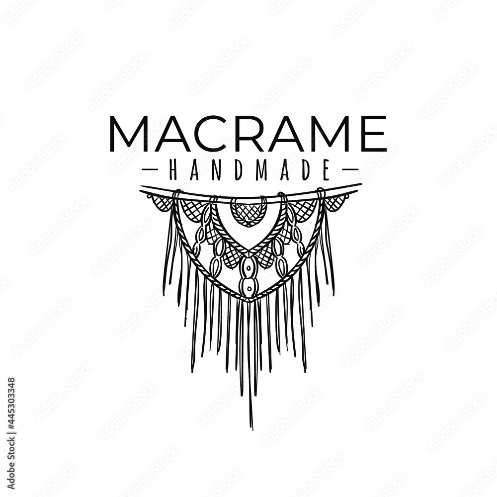 Bohemian Macrame Knot Wall Hanging Drawing Vector Logo Illustration Template Icon Design - obrazy, fototapety, plakaty 