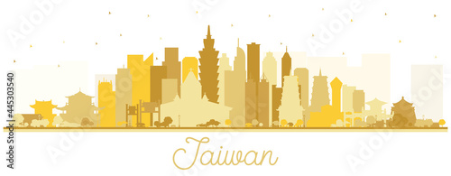 Taiwan City Skyline Silhouette with Golden Buildings Isolated on White.