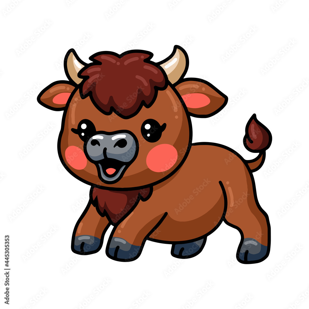 Cute baby bison cartoon posing Cute baby bison cartoon posing