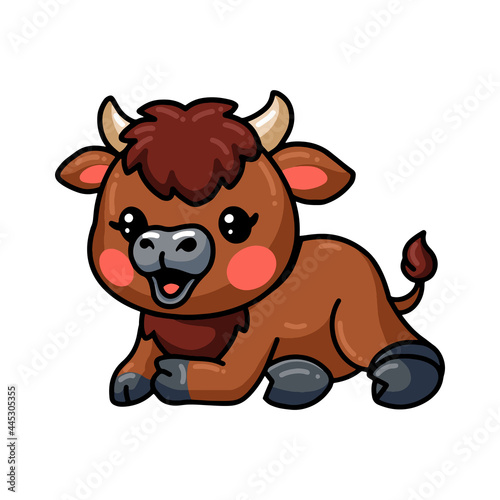 Cute baby bison cartoon laying down