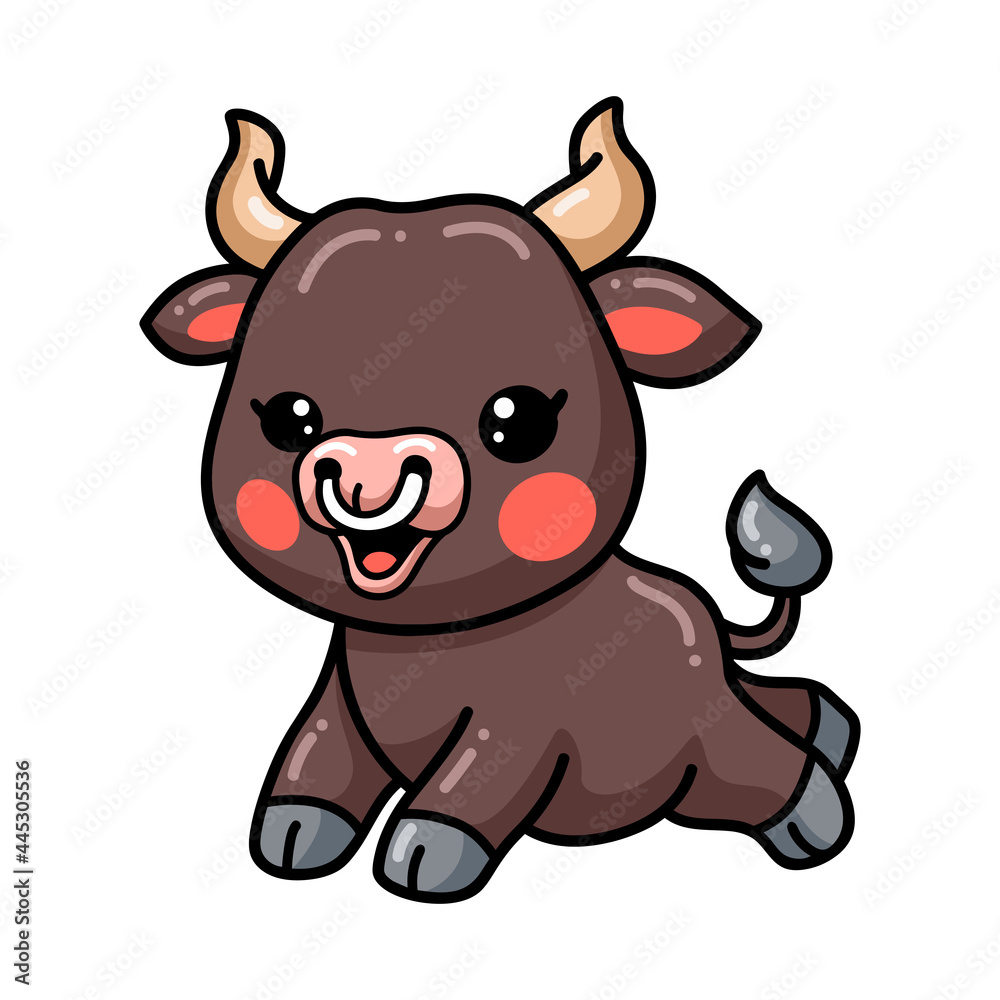 Cute baby bull cartoon running Cute baby bull cartoon running