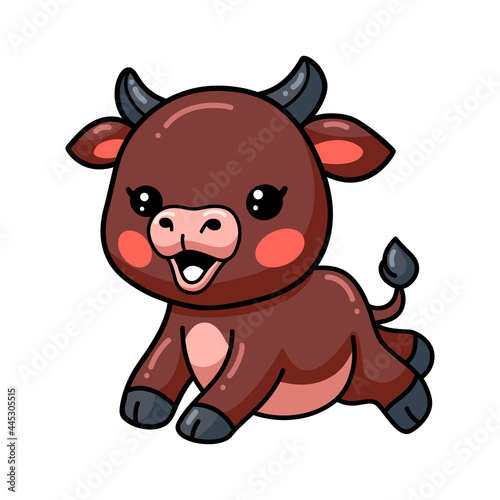 Cute baby buffalo cartoon running