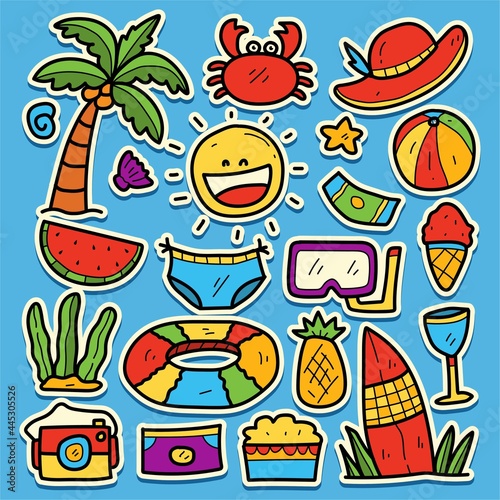 summer cartoon kawaii sticker doodle for logos, patches, icons, wallpapers, symbols and more