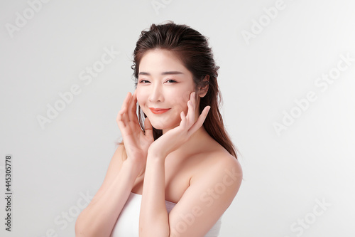 Wallpaper Mural Beautiful young asian woman with clean fresh skin on white background, Face care, Facial treatment, Cosmetology, beauty and spa, Asian women portrait. Torontodigital.ca