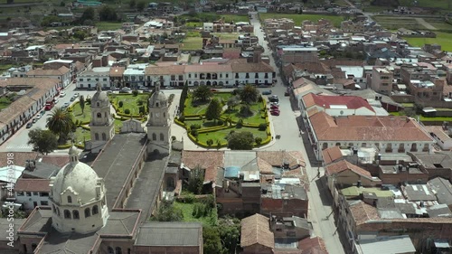 Aerial view of traditional colombian village Santa Rosa De Viterbo in Boyacá Department in Colombia. Drone 4K. photo