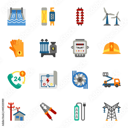 Electric, Electricity engineering, Electrical equipment flat color icons set 2.