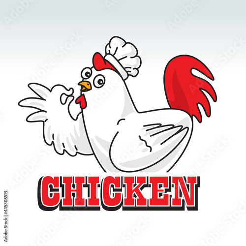 chicken logo with cute chicken illustration wearing chef hat. vector