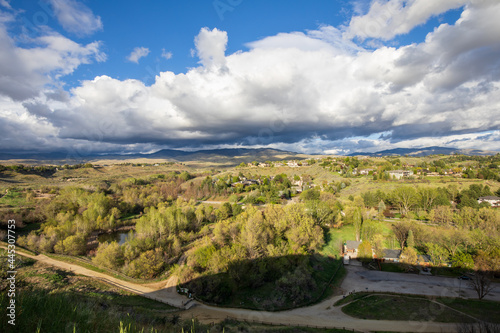 Boise Idaho neighborhood skyline during Summer. View from Camels Back Park.