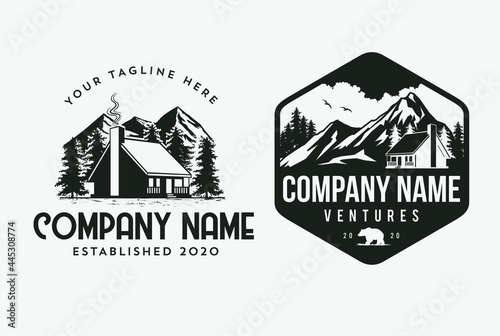 Outdoor Cabin logo template for house rental companies and climber design