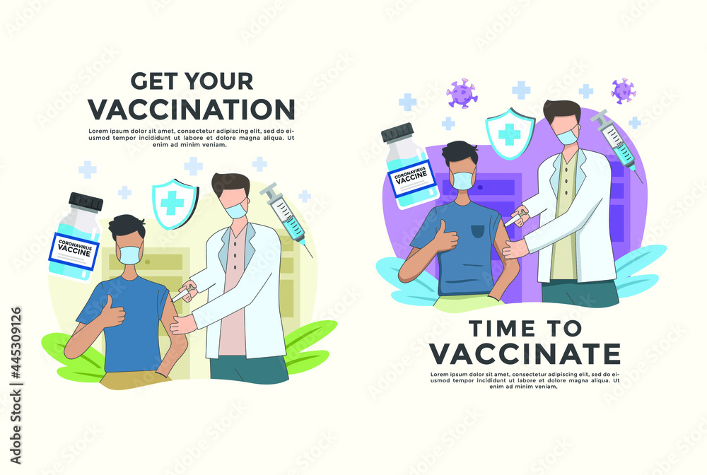 Set of Vector illustration fight covid 19 corona virus, people fight virus concept, corona viruses vaccine concept 