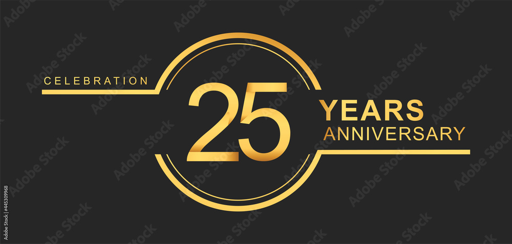 25th years anniversary golden and silver color with circle ring isolated on black background for anniversary celebration event 25th years anniversary golden and silver color with circle ring isolated on black background for anniversary celebration event