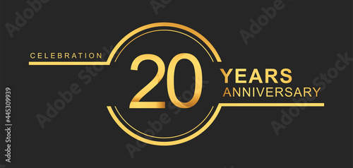 20th years anniversary golden and silver color with circle ring isolated on black background for anniversary celebration event