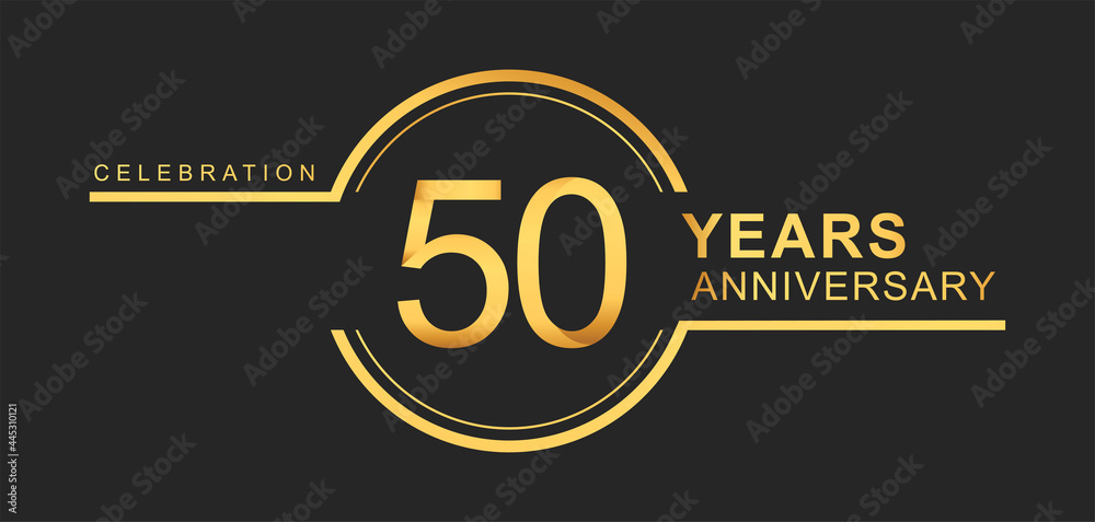 50th years anniversary golden and silver color with circle ring isolated on black background for anniversary celebration event - obrazy, fototapety, plakaty 