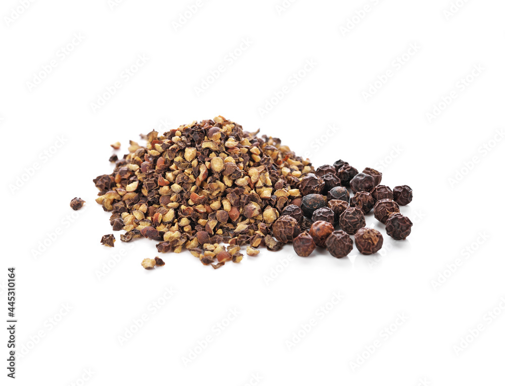 Black pepper on a white background Black pepper on a white background