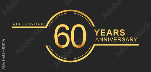 60th years anniversary golden and silver color with circle ring isolated on black background for anniversary celebration event