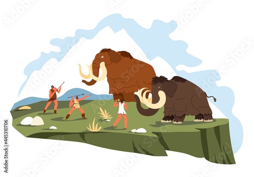 People hunting mammoth, survival and hunt vector