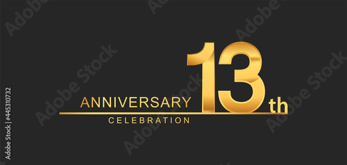 13th years anniversary celebration with elegant golden color isolated on black background, design for anniversary celebration.