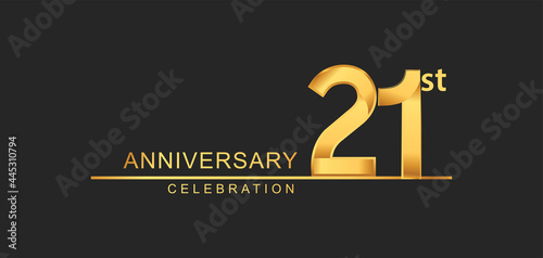 21st years anniversary celebration with elegant golden color isolated on black background, design for anniversary celebration.