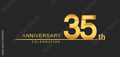 35th years anniversary celebration with elegant golden color isolated on black background, design for anniversary celebration.