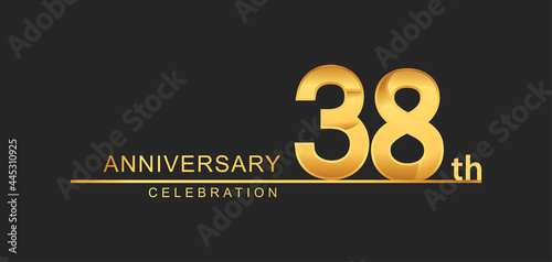 38th years anniversary celebration with elegant golden color isolated on black background, design for anniversary celebration.