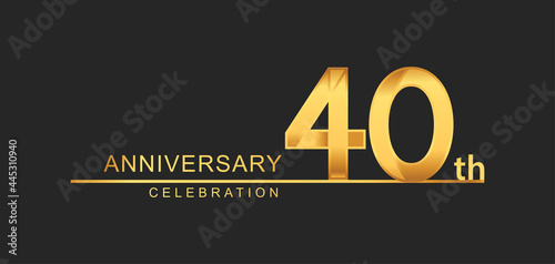 40th years anniversary celebration with elegant golden color isolated on black background, design for anniversary celebration.
