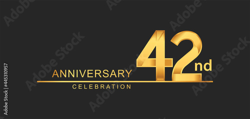 42nd years anniversary celebration with elegant golden color isolated on black background, design for anniversary celebration. photo