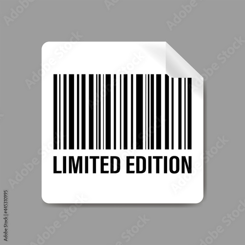 Limited edition label with barcode. Promotion campaign. Monochromatic design. Price tag template for web advertisement.