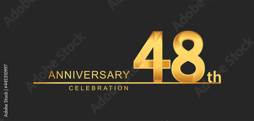 48th years anniversary celebration with elegant golden color isolated on black background, design for anniversary celebration.