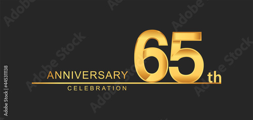 65th years anniversary celebration with elegant golden color isolated on black background, design for anniversary celebration.
