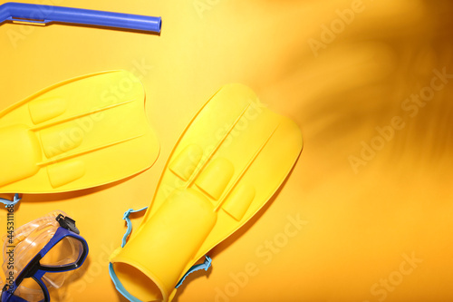 Yellow diving fins, blue sn...