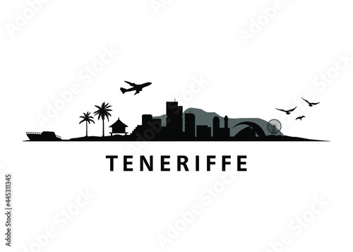 Teneriffe Tropical Exotic Island in Spain Landscape Skyline Vector Silhouette 