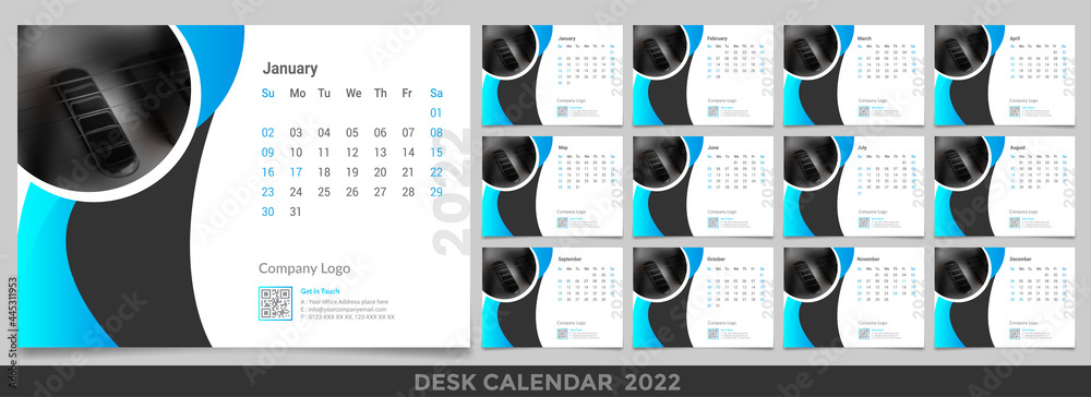 Calendar 2022, 2023 year template vector and a mockup desk calendar ...
