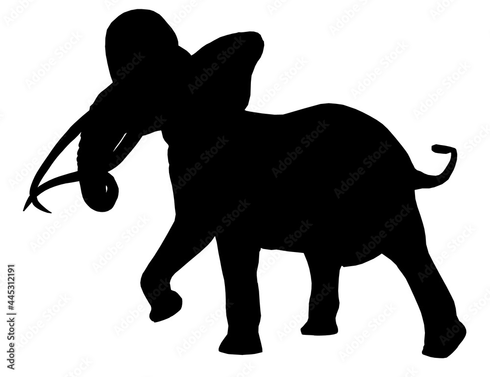 Silhouette of a walking elephant isolated on a white background. Vector illustration